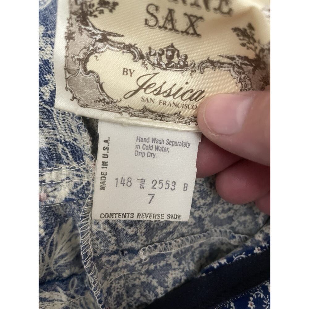 Gunne Sax by Jessica McClintock prairie midi dress blue and white calico MINT - Picture 13 of 16